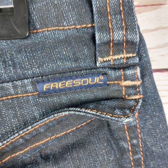 FREESOUL Funamentals Sake Jeans Straight Leg Low Rise W26 L33 Dark Blue Denim - Picture 8 of 15